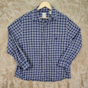 Chaps 100% Cotton Flannel  Button-Down Shirt Mens Size L Blue Plaid Long Sleeve